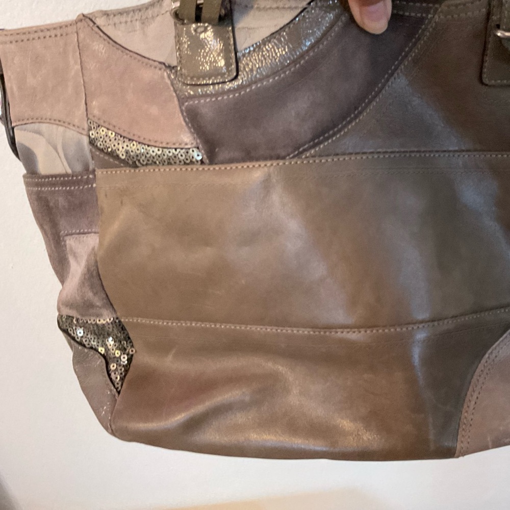 VINTAGE Coach Gray Pieced Patchwork Leather Suede Shoulder Bag G1093-F15459 - Picture 12 of 13